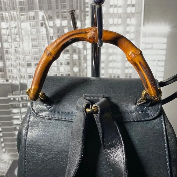 Gucci Black Leather Backpack with Bamboo Accent - Picture 8 of 16